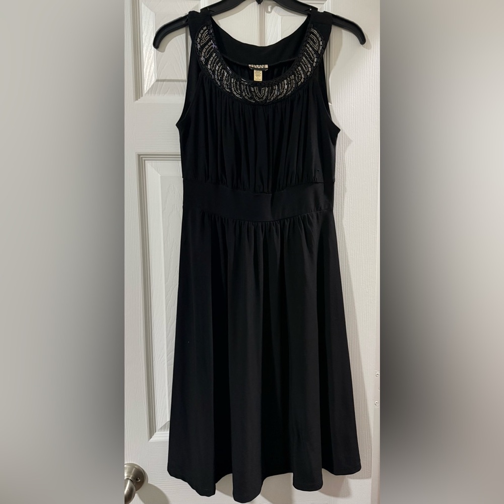 Black Sleeveless Dress with Beaded Neckline